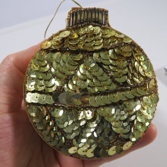 Sequence Satin Covered Box Ornament in Gold 90s - Picture 1 of 7